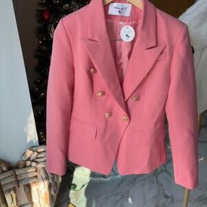 Pink blazer with gold buttons